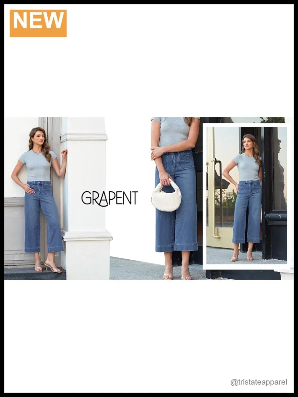 Wide Leg High Waisted Cropped Jeans with Patch Pockets Stretchy Denim